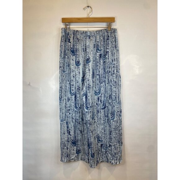 Theory Wide Leg Crop Pant Women's Medium 100% Silk Teal Multi Cascade Lined New - Picture 3 of 7